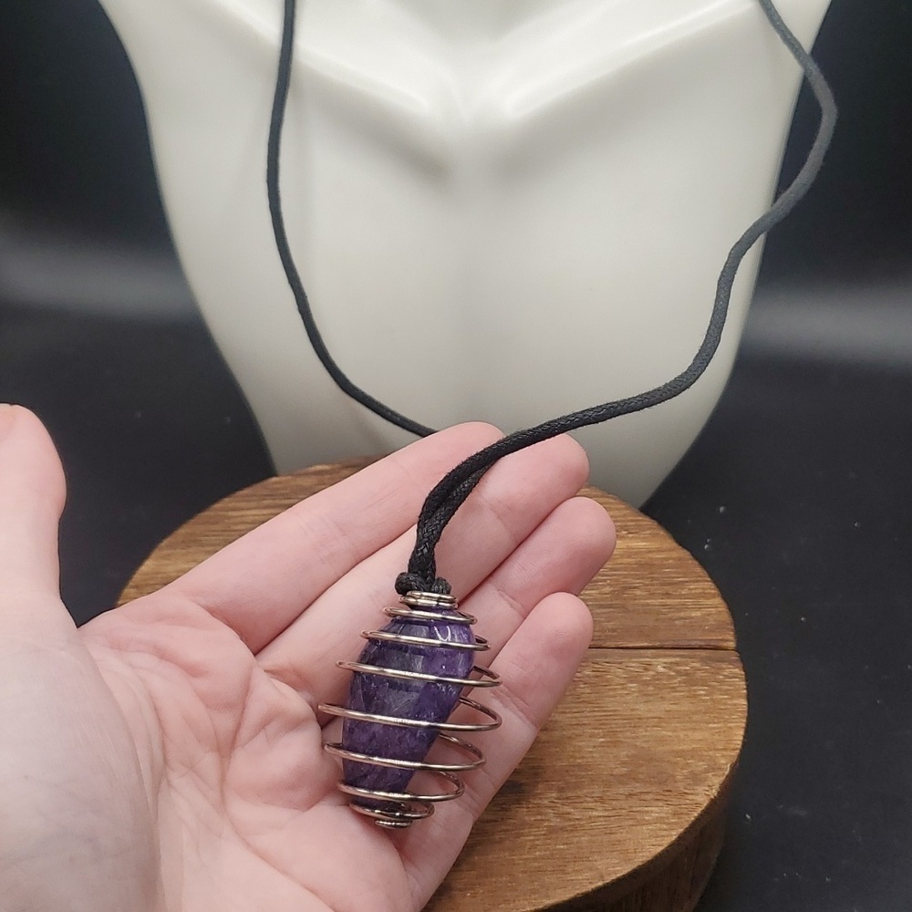 Pure amythest‎ crystal cage necklace N3211 purple